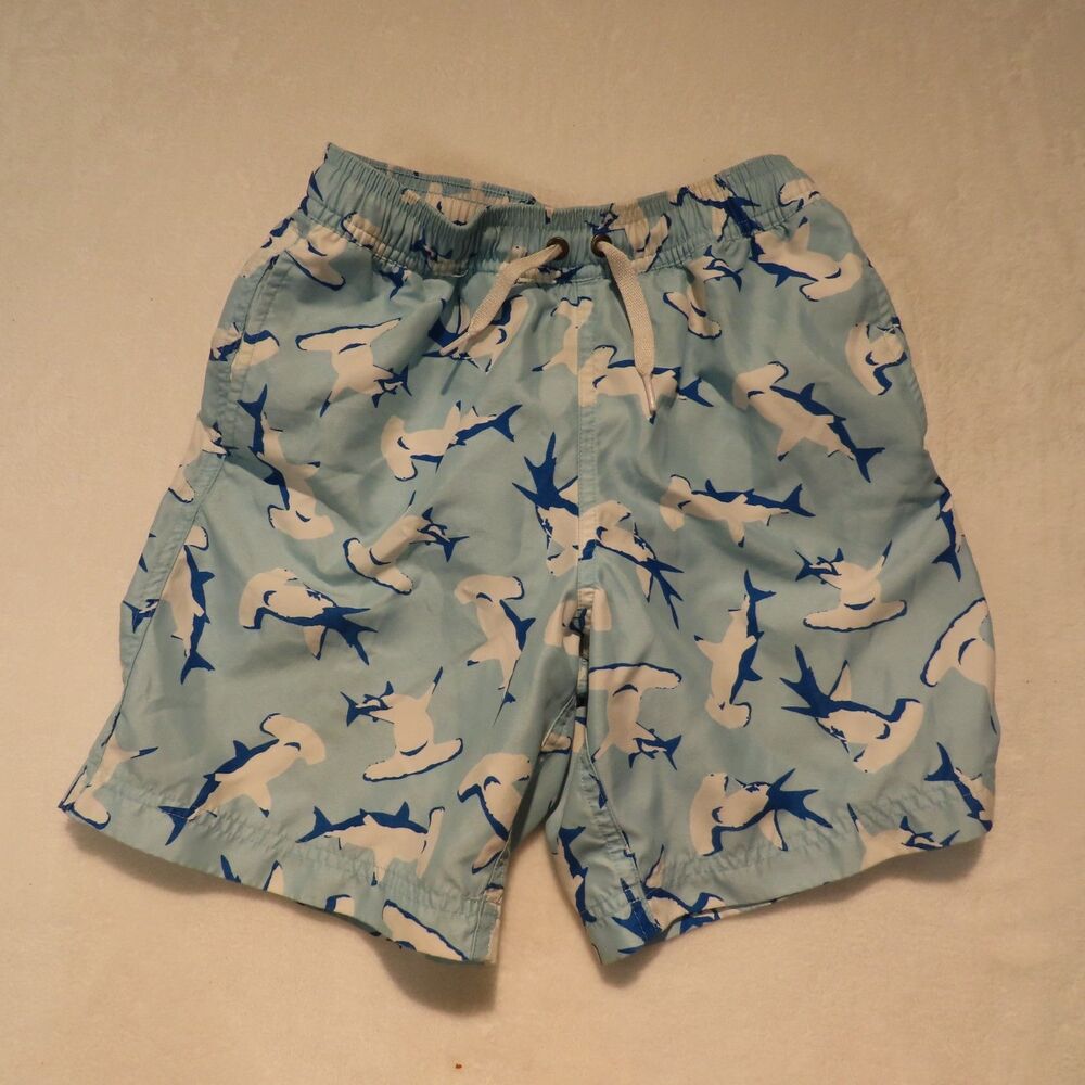 Hanna Andersson Boys Blue Hammerhead Shark Swim Trunks Size 8
